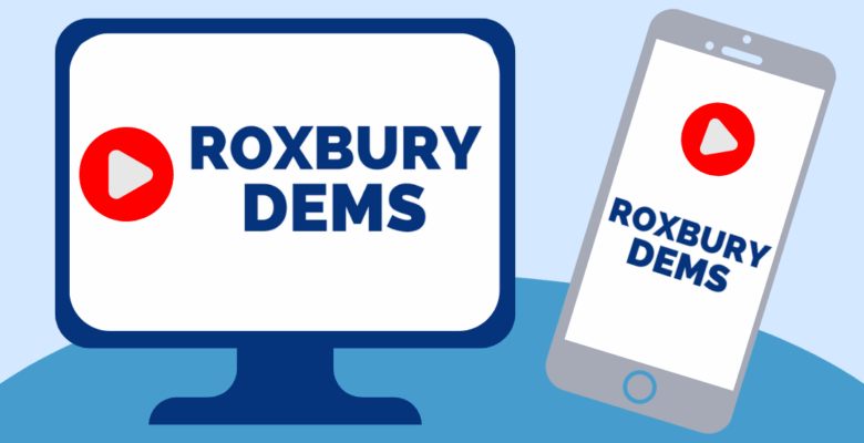 graphic saying the Roxbury Dems recorded the December 30, 2025 Roxbury Town Council meeting with the ICE detention facility comments and the image is a link to the Roxbury Dems YouTube page where the video is housed